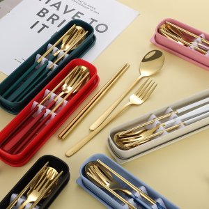 Portable Stainless Steel Cutlery Set (Fork, Spoon, Chopsticks) - Outdoor Gift Set, Customizable Logo